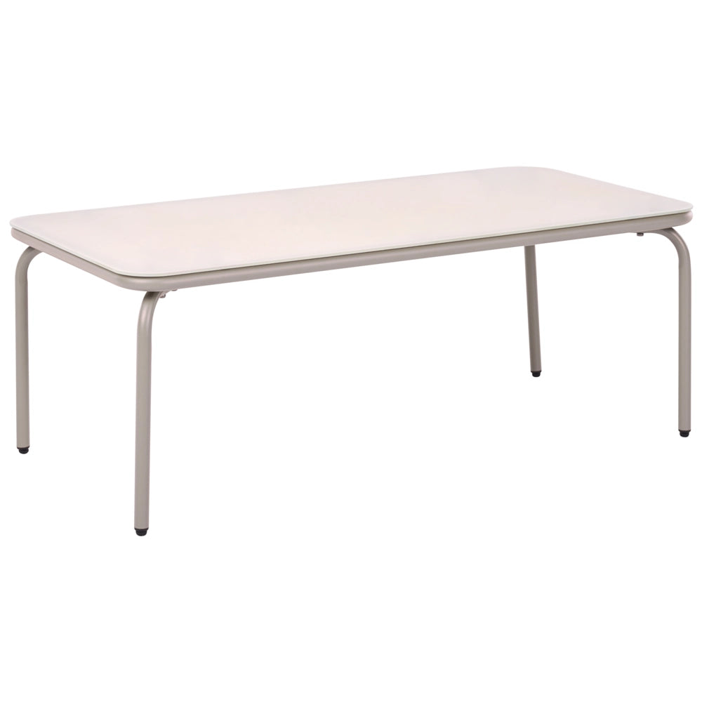 Set da giardino a 4 posti con struttura in acciaio e cuscini sfoderabili beige chiaro stile moderno