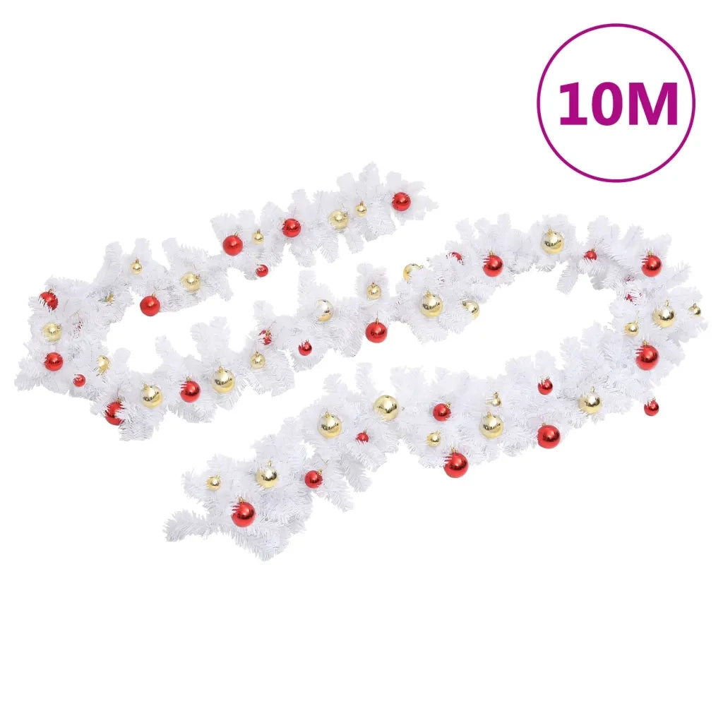 Ghirlanda di Natale Decorata con Palline Bianca 10 m CFW1384808
