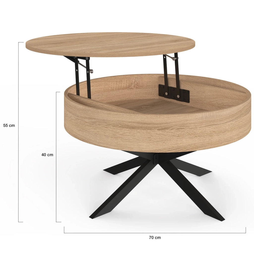 IDMarket - Tavolino rotondo sollevabile ALIX 70 cm con gambe in legno e ragno nero