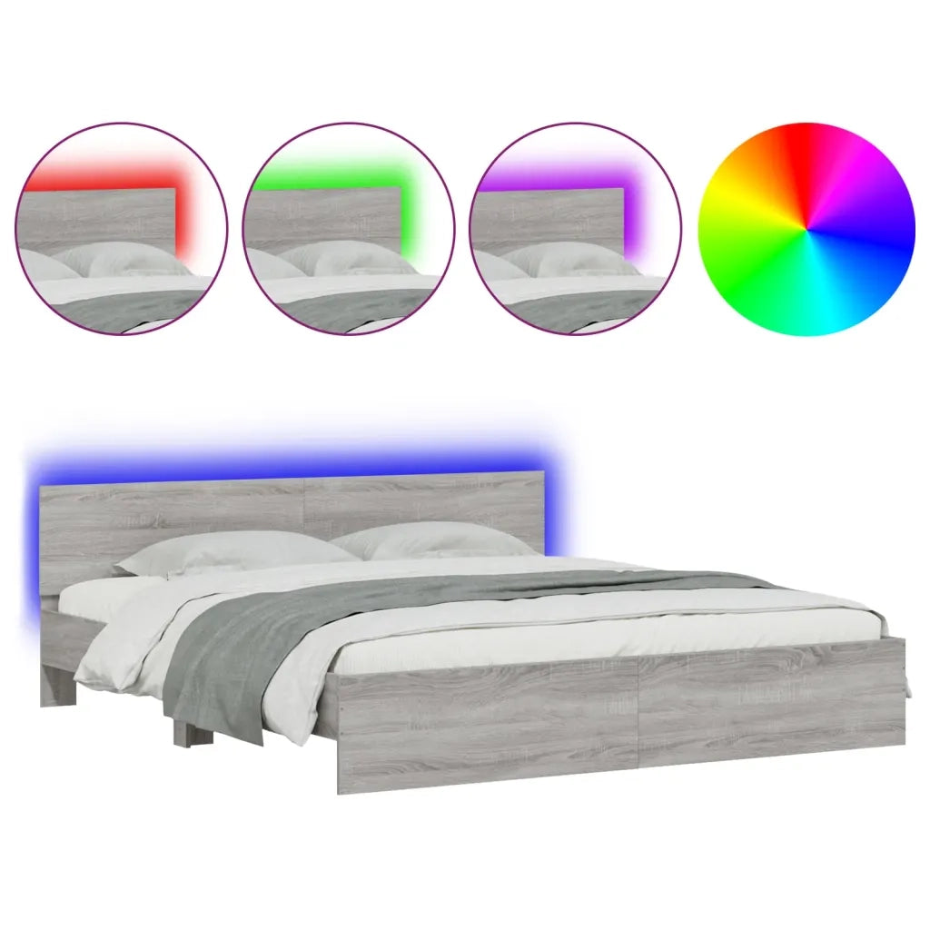 Giroletto con Testiera e LED Grigio Sonoma 200x200 cm 3207586