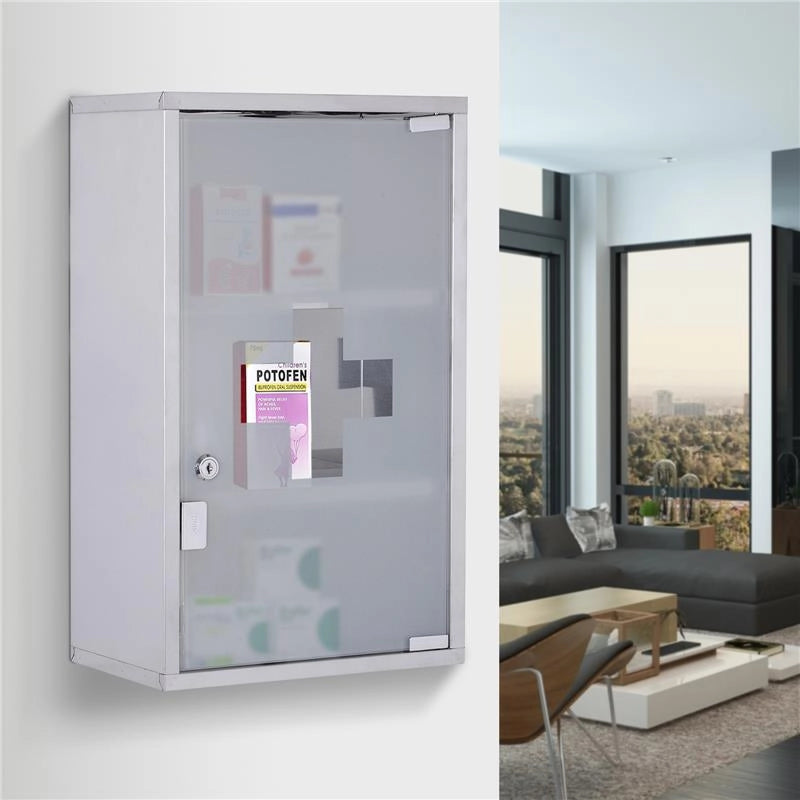 ARMADIETTO MEDICINALI 50X30X18CM CASSETTA MOBILE BAGNO PRIMO SOCCORSO IN ACCIAIO INOX CON SERRATURA