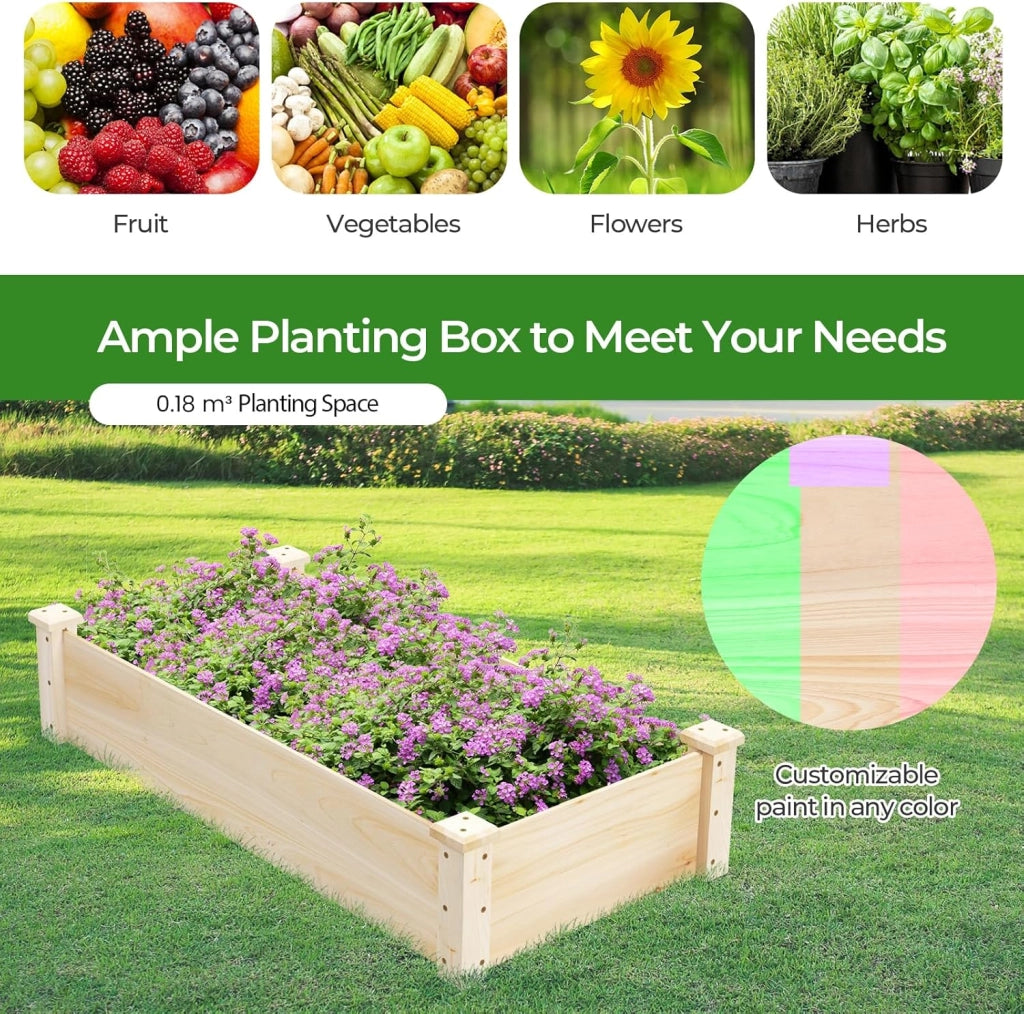 Aiuola rialzata in legno, aiuola senza terra, aiuola per erbe aromatiche per giardino, balcone, cortile, terrazza, fioriera per ortaggi, fiori, erbe aromatiche, aiuola, aiuola, 120 x 61 x 25,5 cm, naturale