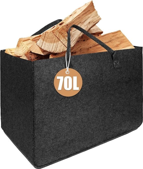 Mand XXL in legno da 70 litri per legna da camino, grande cesta di legna pieghevole con rivestimento in velluto 5 mm, sacchetto di velluto, cesta di legna grande per legna, giocattoli, hobby, frutta, abbigliamento, 55 x 30 x 40 cm