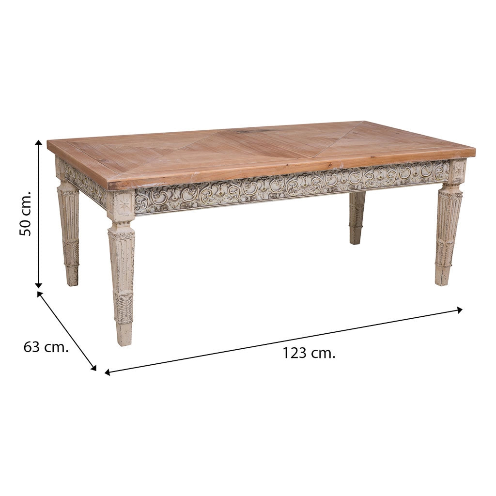Tavolino ausiliario in legno bianco invecchiato e naturale 123x63x50h cm
