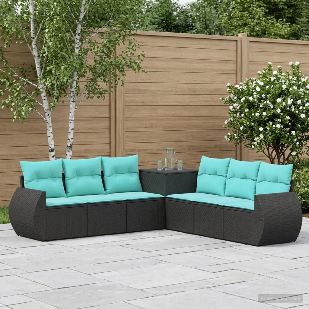 Set di divani 7 pz Nero e Blu Rattan sintetico e Acciaio 3448816