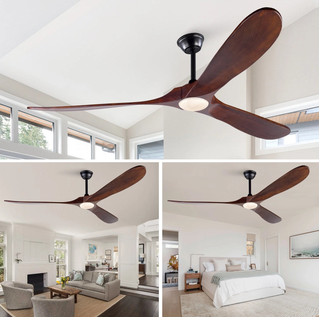 Ventilatore da soffitto 70 pollici con luce LED; 3 pale in legno; 3CCT; nero noce