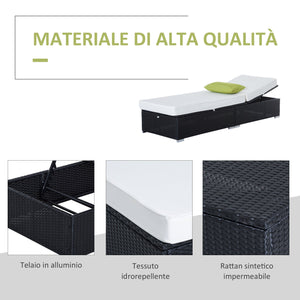 Lettino Prendisole da Giardino di Lusso in Rattan Sintetico e Alluminio Nero