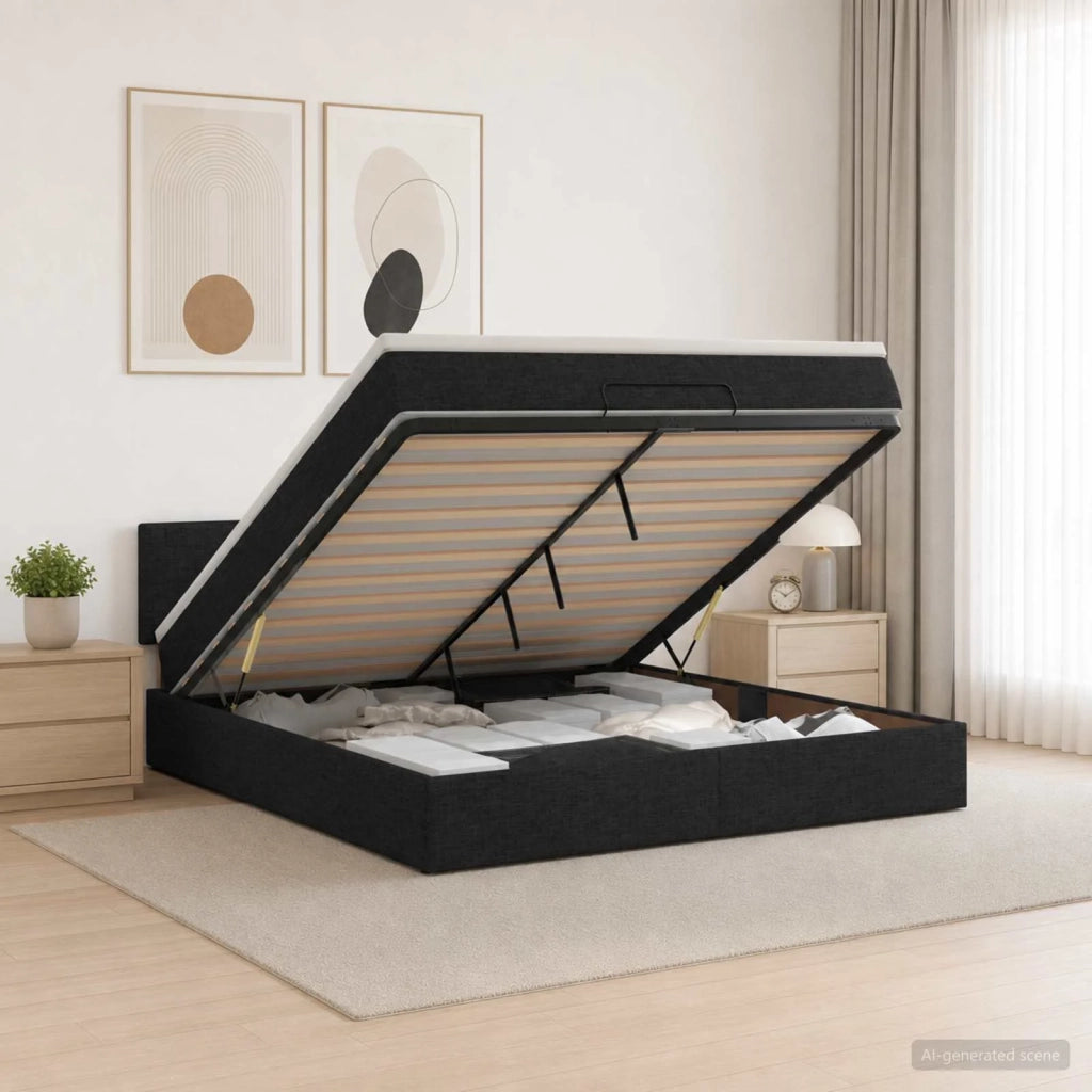 Letto ottomano con materasso Nero 160 x 200 cm Tessuto 3456339