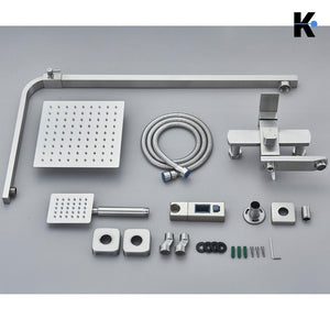 LANA | Set pioggia Premium in acciaio inox spazzolato argento | Miscelatore doccia di design | Miscelatore doccia completo di doccetta