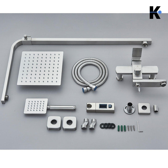 LANA | Set pioggia Premium in acciaio inox spazzolato argento | Miscelatore doccia di design | Miscelatore doccia completo di doccetta