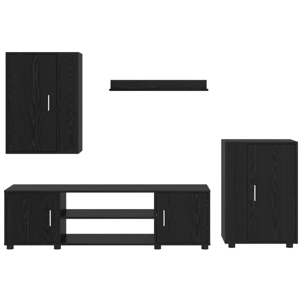 Set mobile TV 4 pz | Armadietto TV | Mobile Porta TV Rovere Nero Legno multistrato
