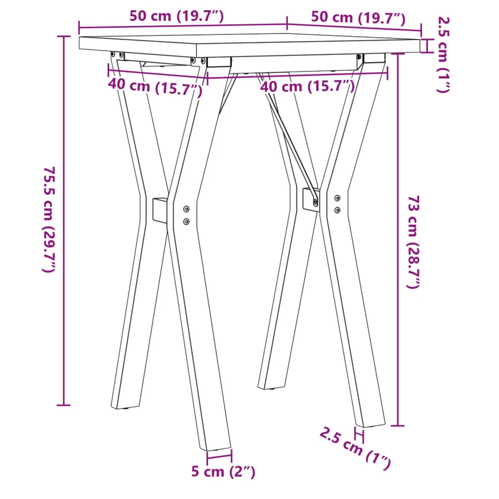 Tavolo da Pranzo Telaio a Y 50x50x75,5 cm Legno Pino e Acciaio 3282779