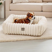Honden letto rettangolare per cani di taglia media, lavabile e rimovibile, antiscivolo e comodo, con cuscino per cani, soffice per cani di taglia media, bianco, M (63 x 53 x 18 cm)