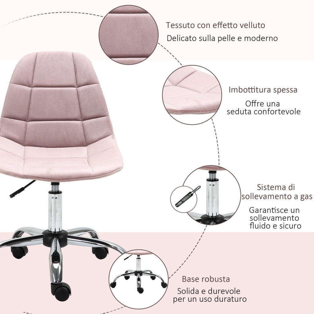 Sedia Poltrona Operativa da Ufficio in Tessuto Vellutato Rosa