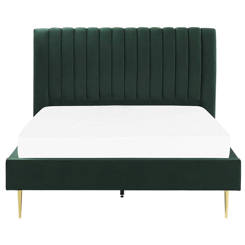 Letto imbottito velluto verde smeraldo e oro rete a doghe testiera alta 140 x 200 cm testata alta design retrò