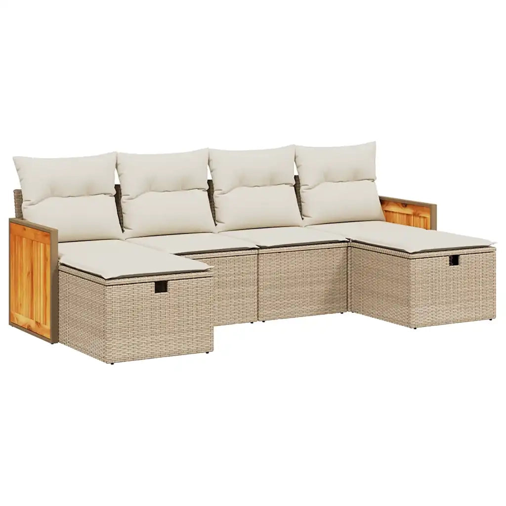 Set Divano da Giardino 6 pz con Cuscini Beige in Polyrattancod mxl 116207
