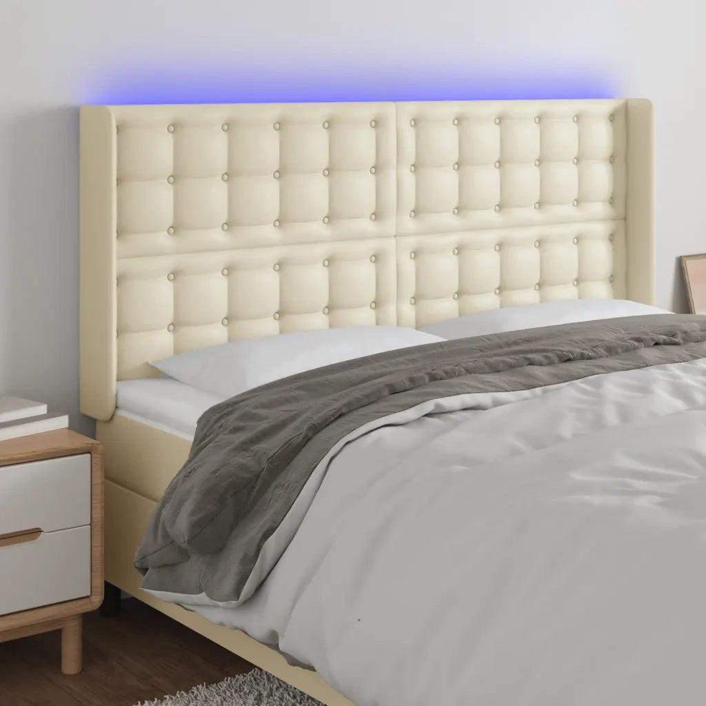 Testiera a LED Crema 203x23x118/128 cm in Similpelle cod mxl 51693