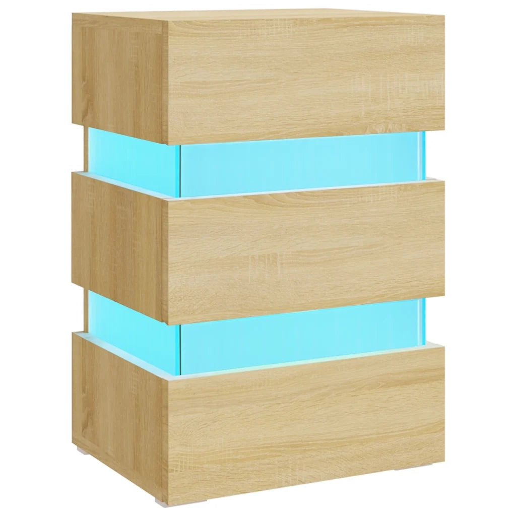 Comodino con Luci LED-Tavolino da notte Sonoma 45x35x67 cm in Legno Multistrato