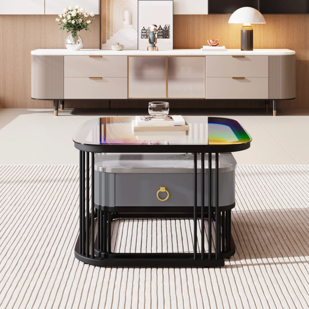 TAVOLINO Da Caffè Modulare Set 2 pezzi 60x60x44,5+50x50x34,5 cm MDF Nero