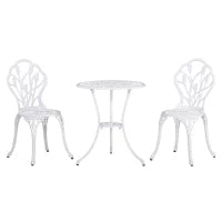 Set da Giardino 3 Pezzi in Alluminio con 2 Sedie 42.5x47.5x89 cm e Tavolino Rotondo Ø60x67 cm, Bianco
