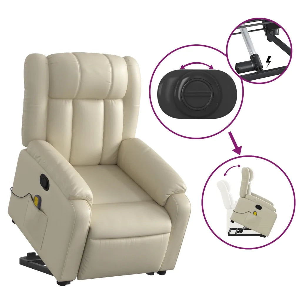 Poltrona | Sedia Relax Alzapersona Reclinabile Massaggio Crema Similpelle
