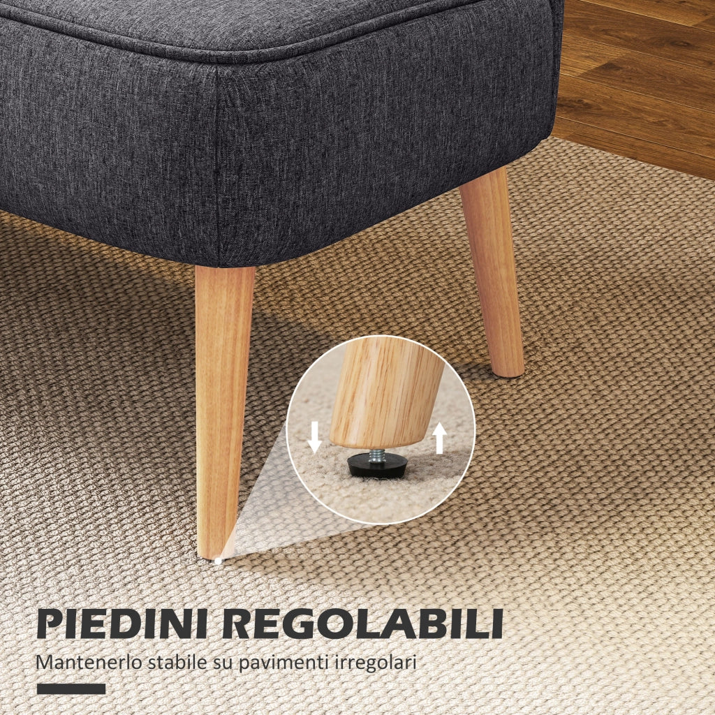 Divano 2 Posti 117x56,5x77 cm Senza Braccioli con Gambe in Legno in Tessuto Effetto Lino Grigio Scuro