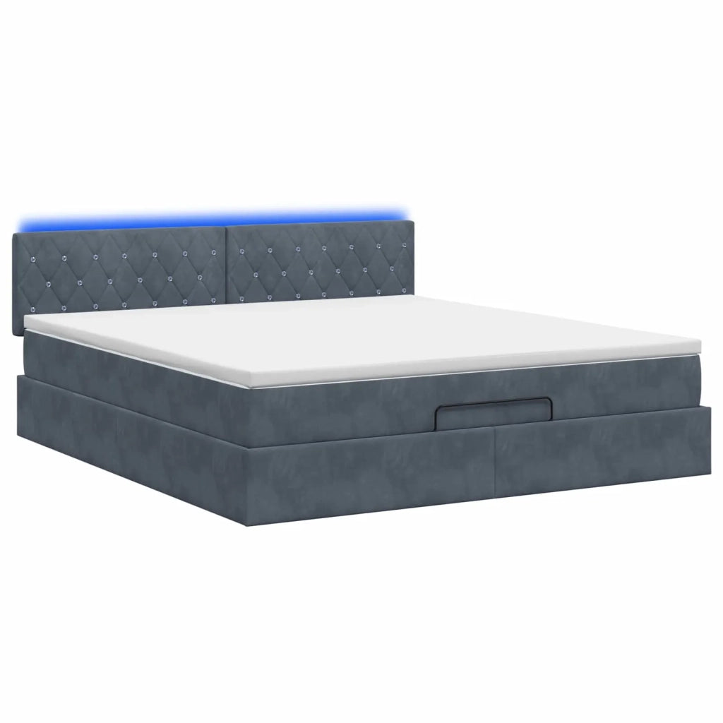 Letto Ottomano con Materasso e LED Grigio Scuro 140 x 190 cm 3457066