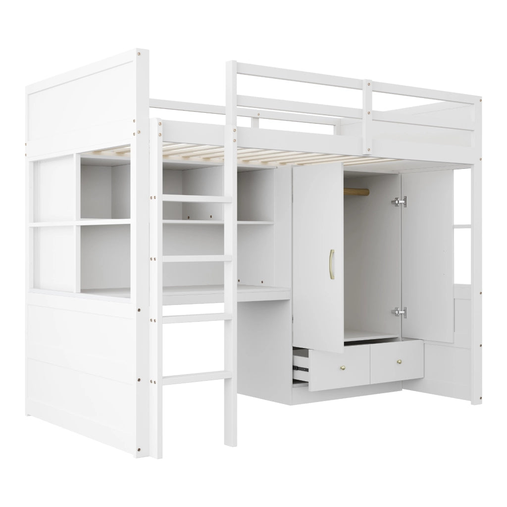 LETTO A CASTELLO 90 x 200 cm con scrivania, armadio e cassetti, bianco