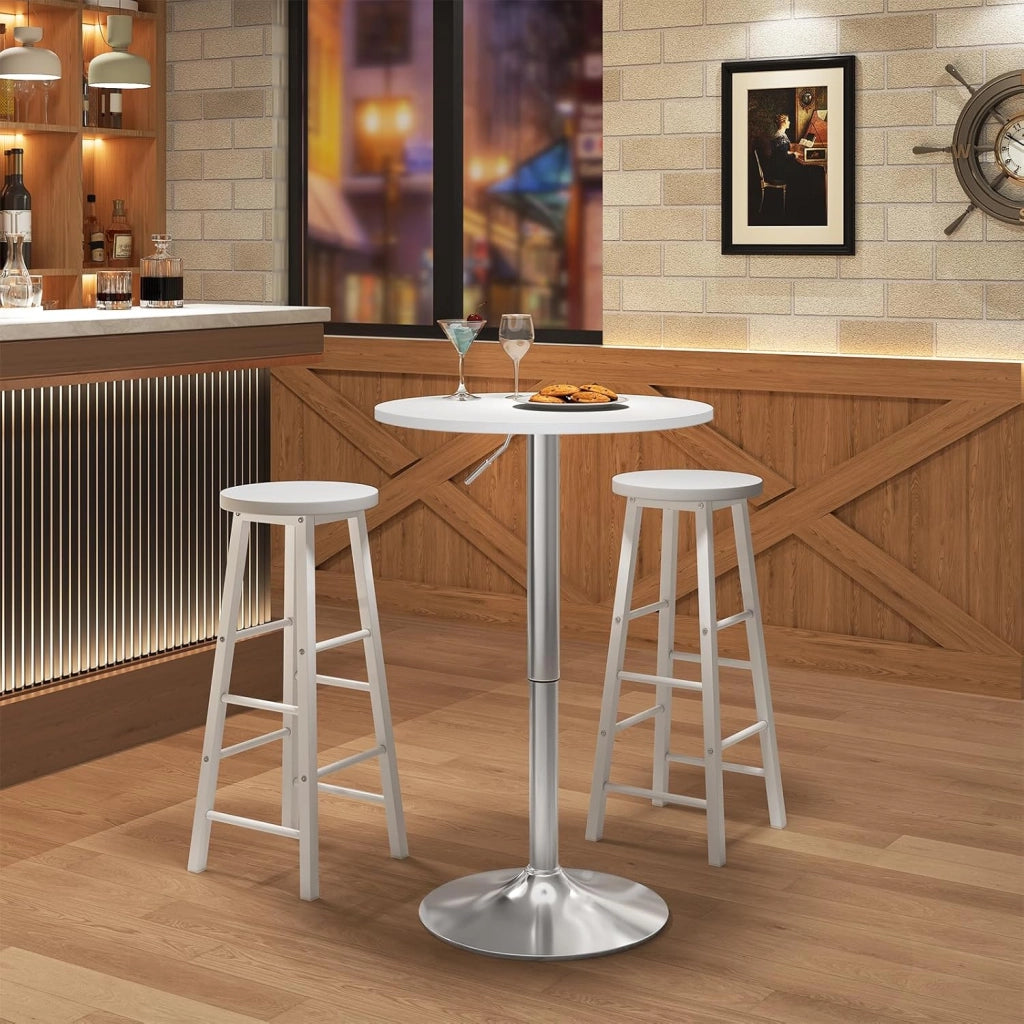 Tavolino da Bar, Girevole Piano Rotondo, Diametri 60 cm, Tavolo da Cucina, Base in Acciaio e Piano in MDF, per Soggiorno, Bianco