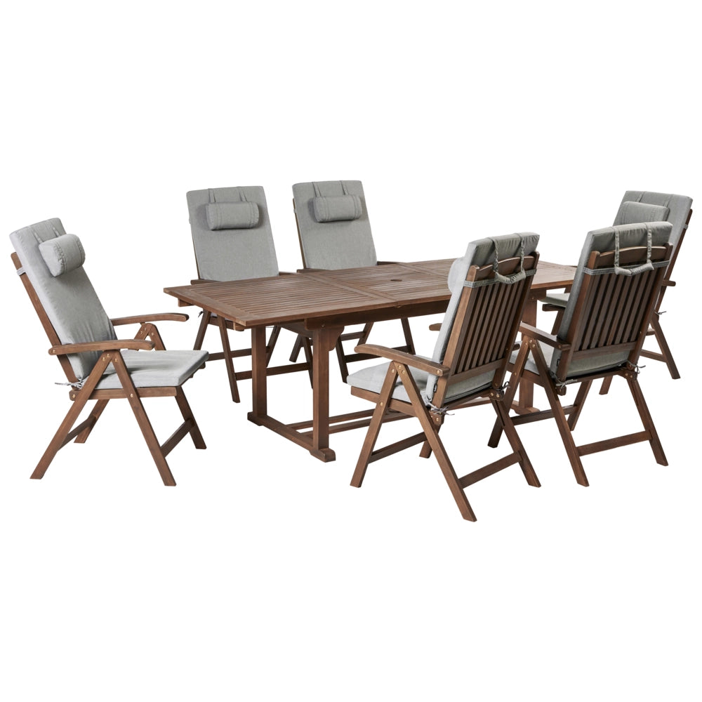 Set da giardino con 6 sedie in legno di acacia marrone scuro con cuscini Grigio melange in stile rustico con cuscini
