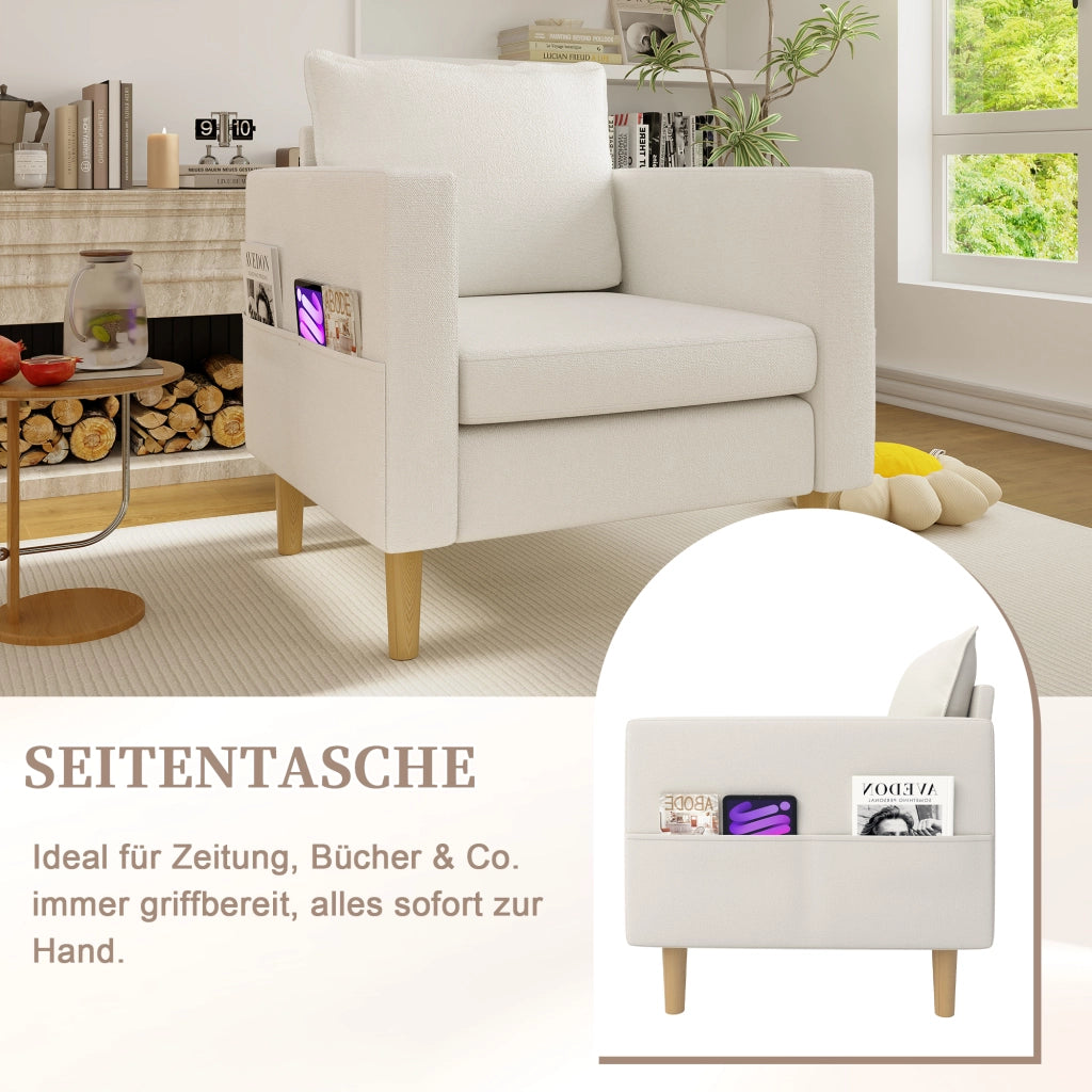 POLTRONA da lettura 71x68x82 cm in chenille beige