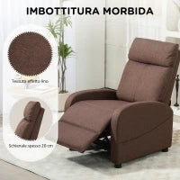 Poltrona Relax Reclinabile con Poggiapiedi in Tessuto Effetto Lino, 69x85x100 cm, Marrone