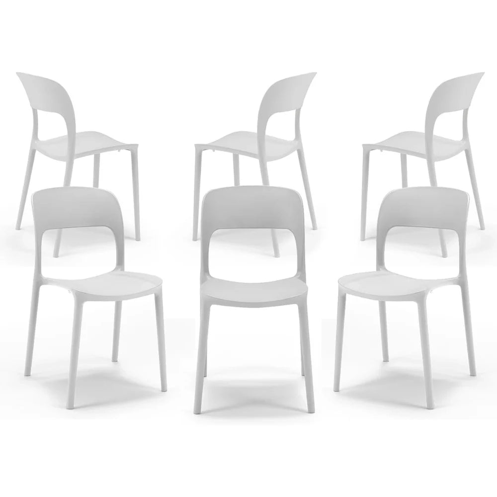 Set 6 sedie in polipropilene KATE, impilabile, resistente ai raggi UV, design moderno, ideale per sala da pranzo, cucina, sala d’attesa, bar, ristoranti o da esterno, colore Bianco