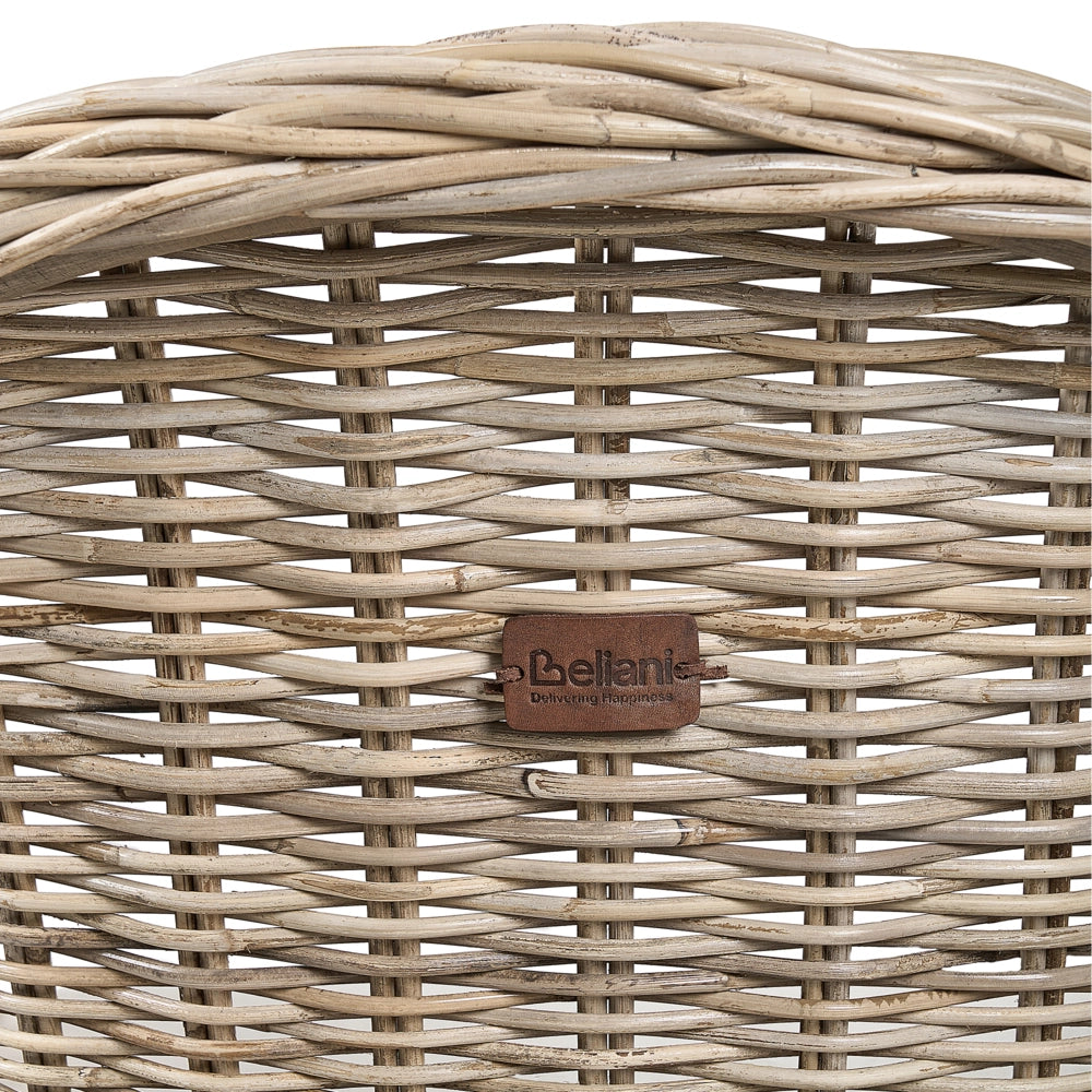 Poltrona da giardino in rattan naturale con cuscino di seduta in cotone bianco sporco per interni ed esterni