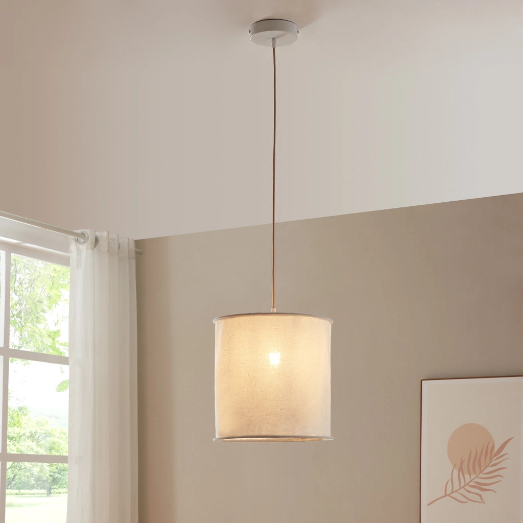 Lampada a Sospensione Buckley con Paralume Cilindrico Ø30 cmTessuto Bianco lux.pro