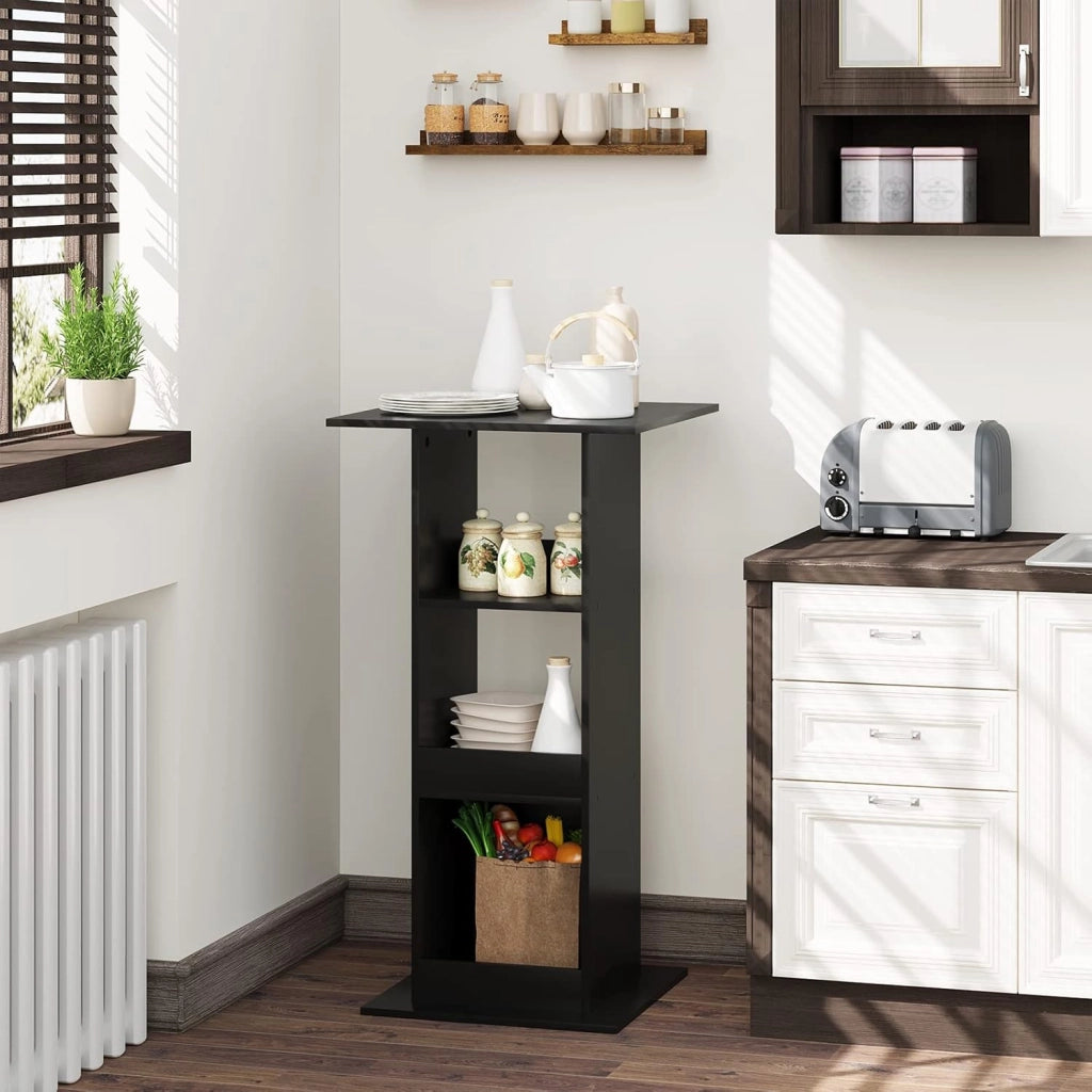 Tavolo da Bar Quadrato, Tavolino Alto e Stretto con 3 Ripiani, Tavolo Alto Cucina, Sala da Pranzo, Bistrot, in Truciolare, 60x60x109 cm, Nero