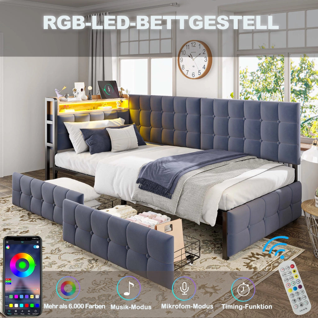 Letto sofa imbottito tessuto 90x200 cm