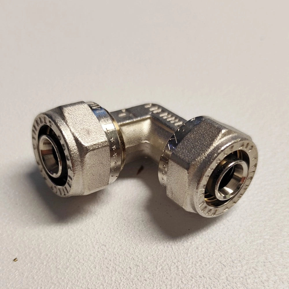 Raccordo 16x16mm curvo gomito doppio a stringere per tubo multistrato