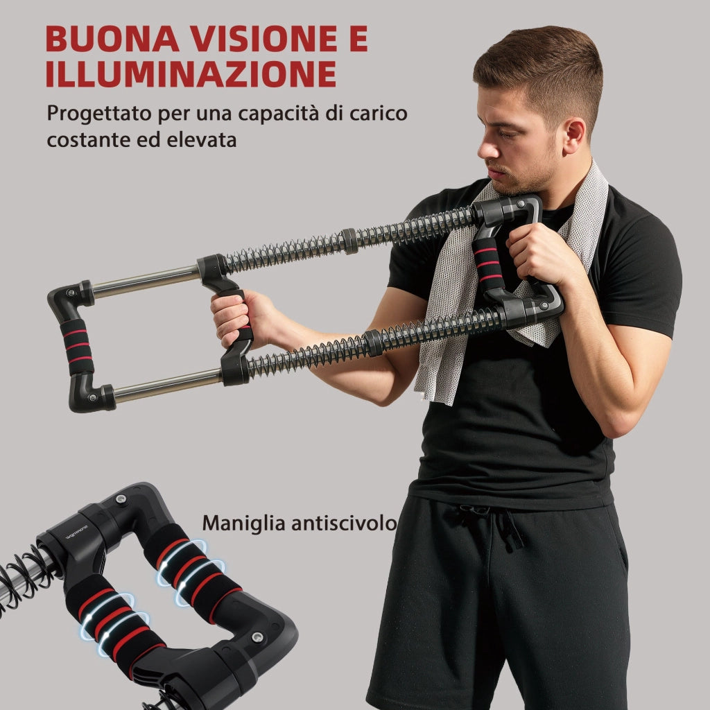 Power Twister Estensore per Pettorali a 4 Molle con Resistenza da 10 a 50 kg in Acciaio Inox Nero