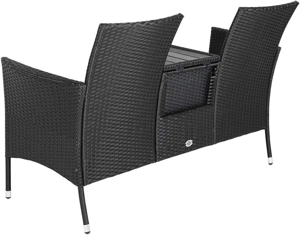 ® Panchina da Giardino Poly Rattan 143x64x88cm Tavolino Portaoggetti Salottino Outdoor Balcone Terrazza 2 posti