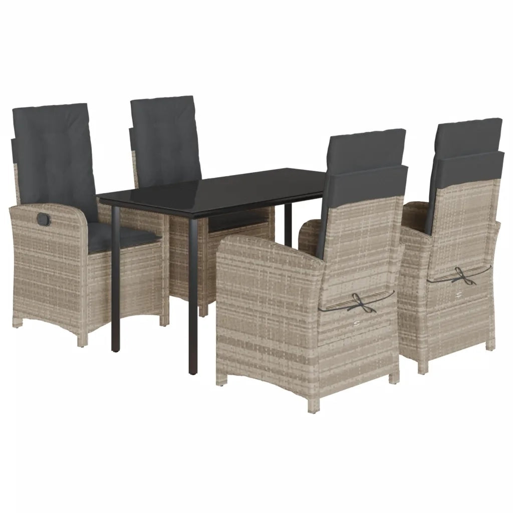 Set Pranzo da Giardino 5pz con Cuscini Grigio Chiaro Polyrattan