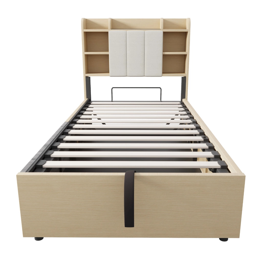 Letto contenitore 90x200 cm con alzata idraulica; prese USB e Type-C in MDF