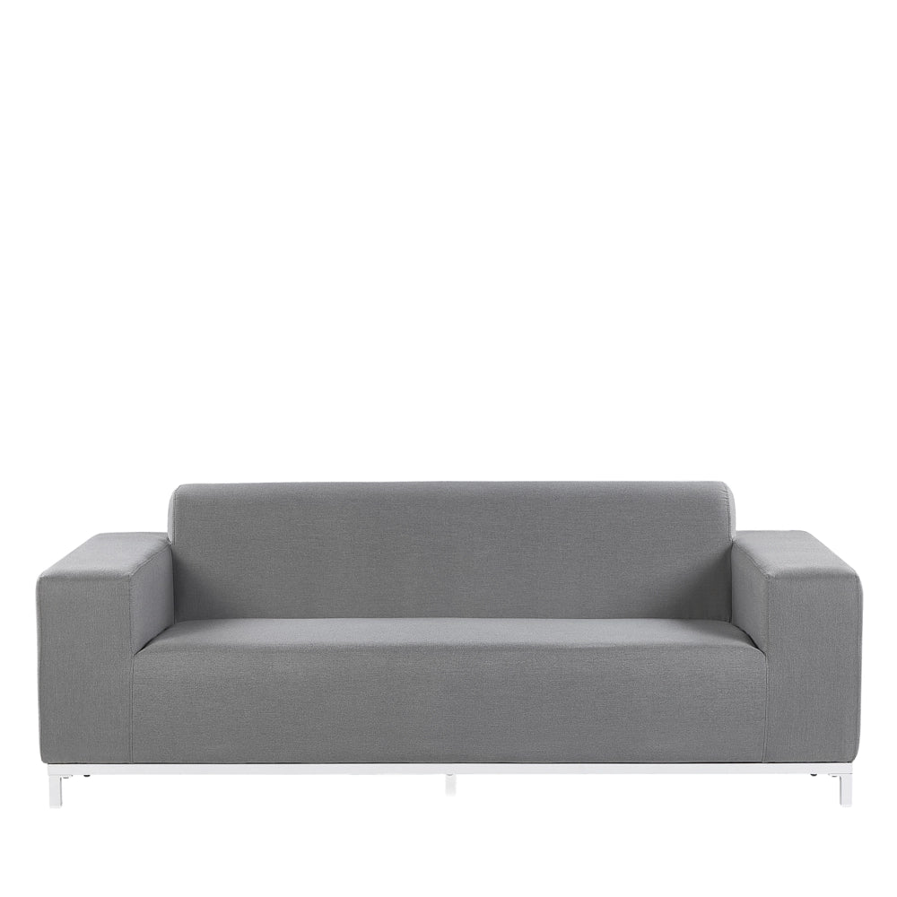 Divano da giardino Rivestimento in tessuto grigio Gambe in alluminio bianco Mobili da esterno per interni Resistente alle intemperie