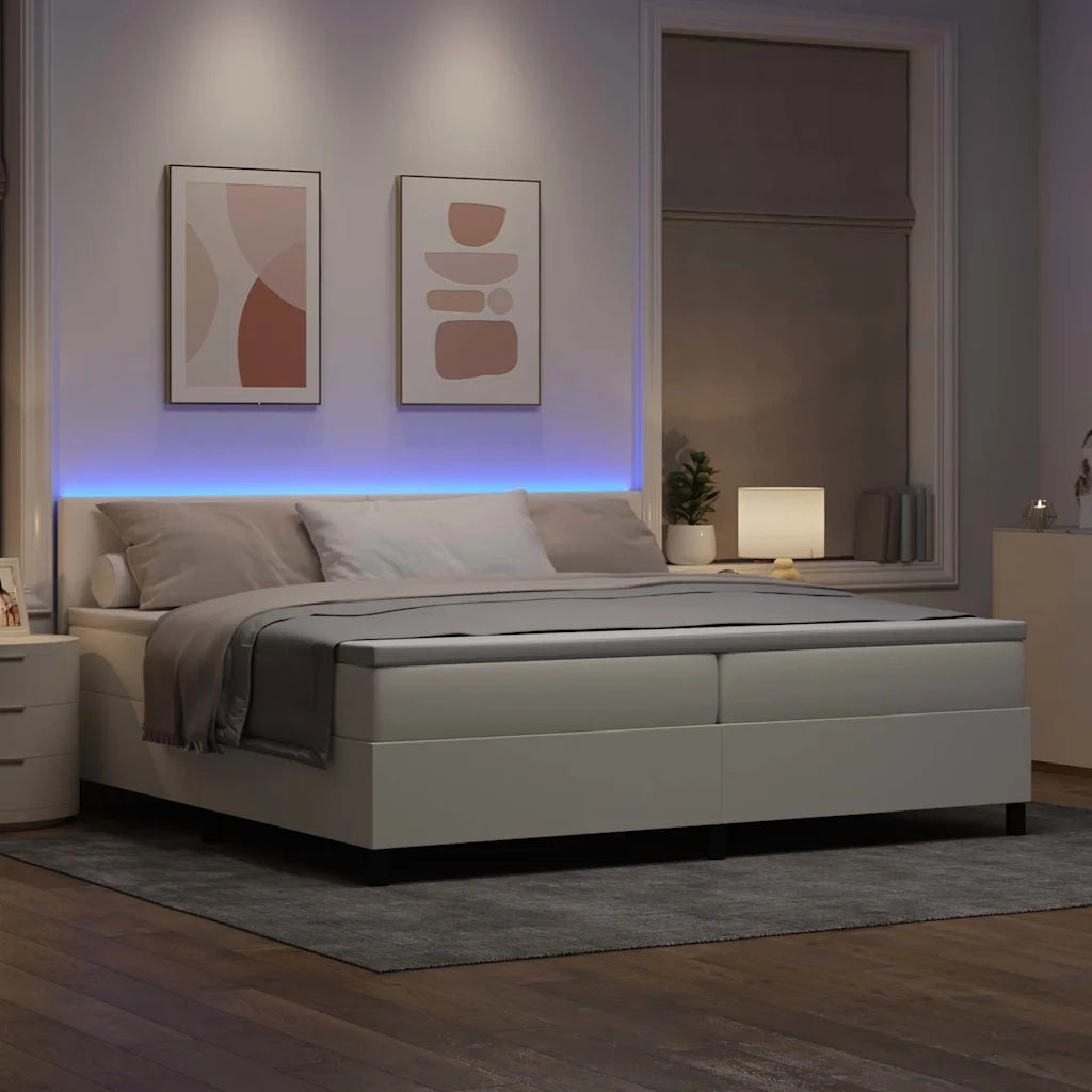 Letto a Sorgente LED con testiera Crema e Bianco 200 x 200 cm