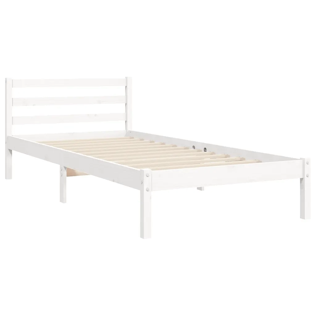 Giroletto con Testiera-Struttura Letto con testiera Bianco Single in Legno Massello 117774