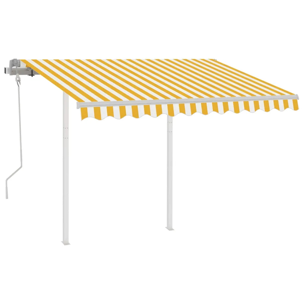 Tenda da Sole Retrattile Manuale e Pali 3x2,5 m Gialla e Bianca 3069898