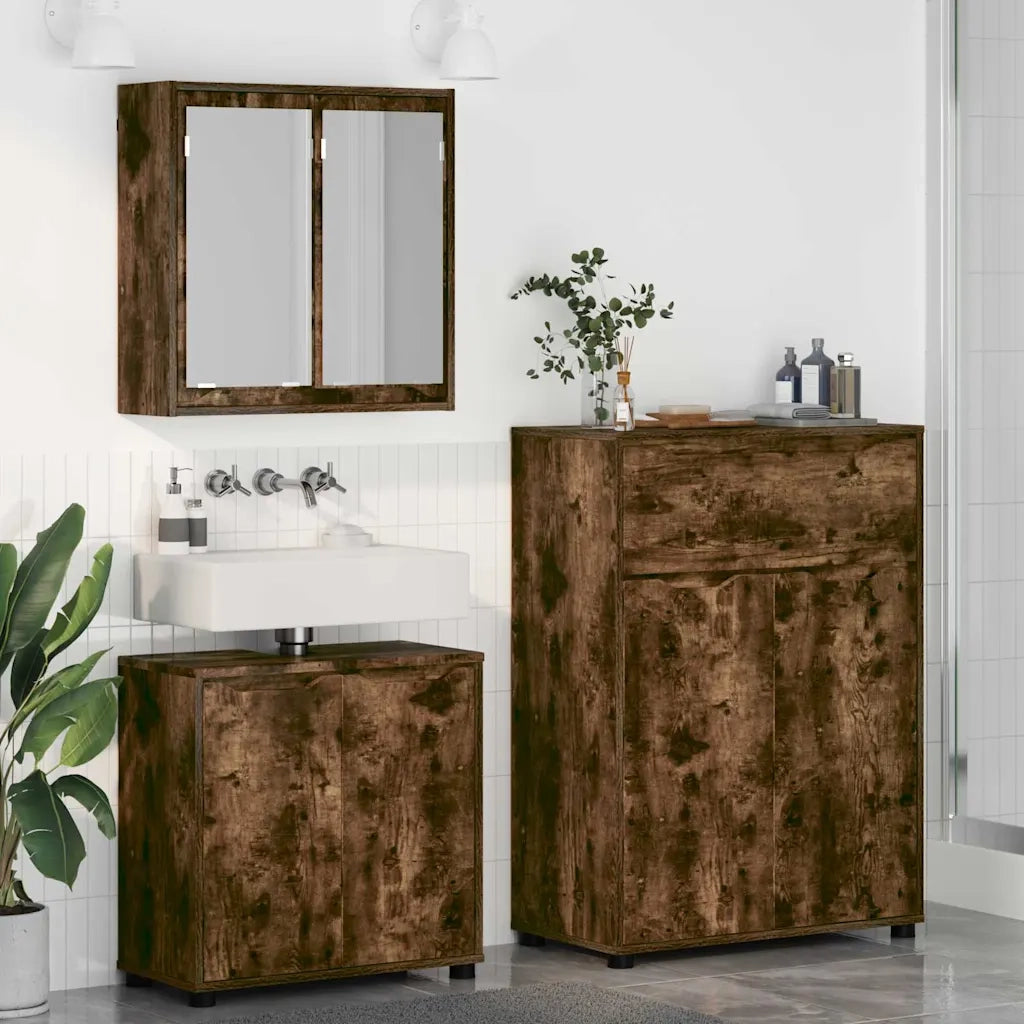 Set di mobili per il bagno 3 pcs Rovere fumé Legno multistrato 3403855