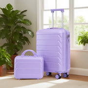 Set di valigie rigide 2 pezzi con chiusura a combinazione e manico telescopico, ruote girevoli, ABS impermeabile blu e viola