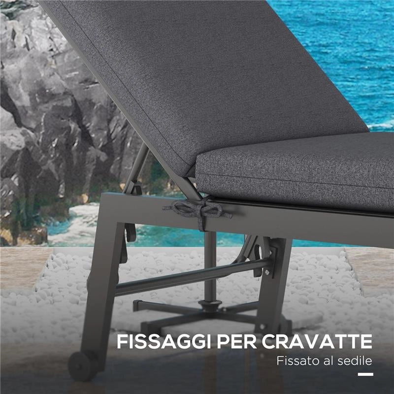 SET 2 CUSCINI PER SEDIE DA ESTERNO CON LACCI E 2 IMBOTTITURE, IN POLIESTERE E COTONE, 190.5X58.4X7 CM, GRIGIO