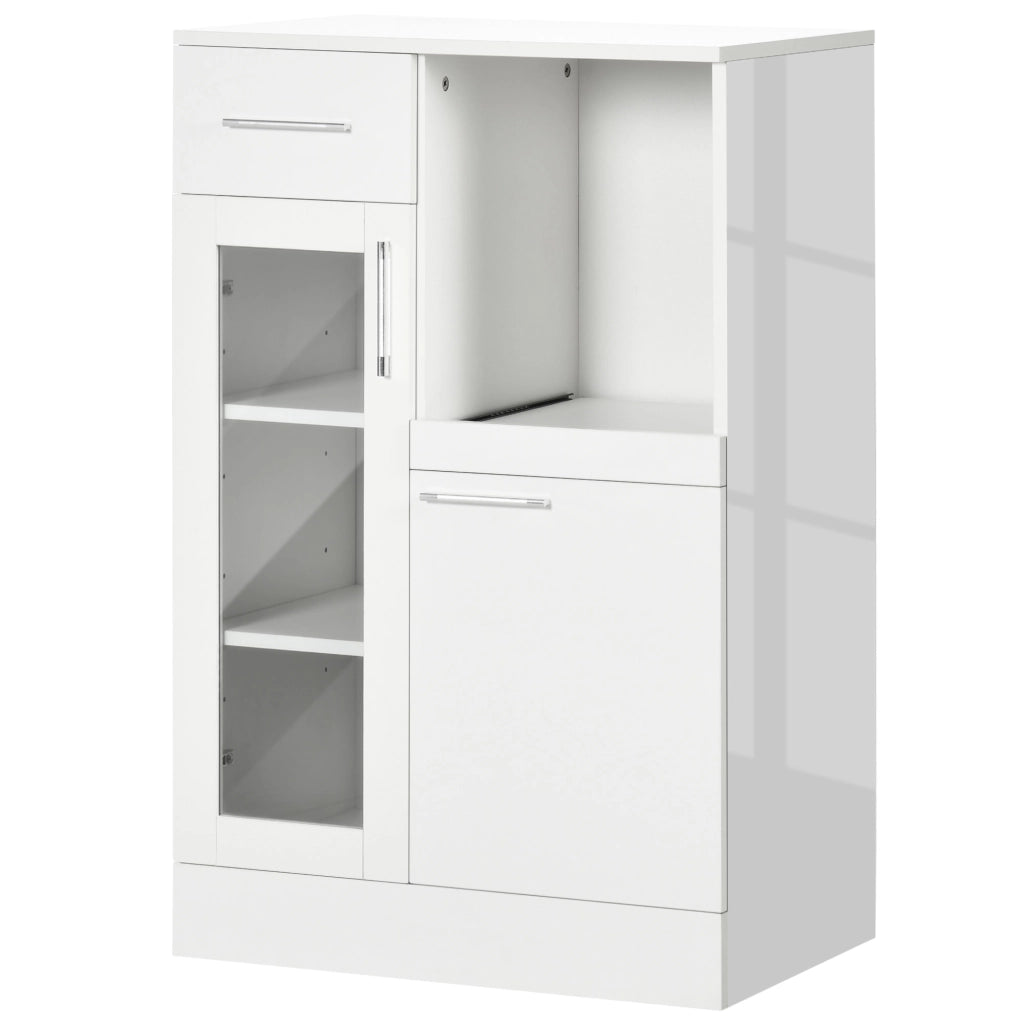 Credenza Moderna con Armadietti e Cassetto in Legno e Vetro, 60x40x95cm, Bianco